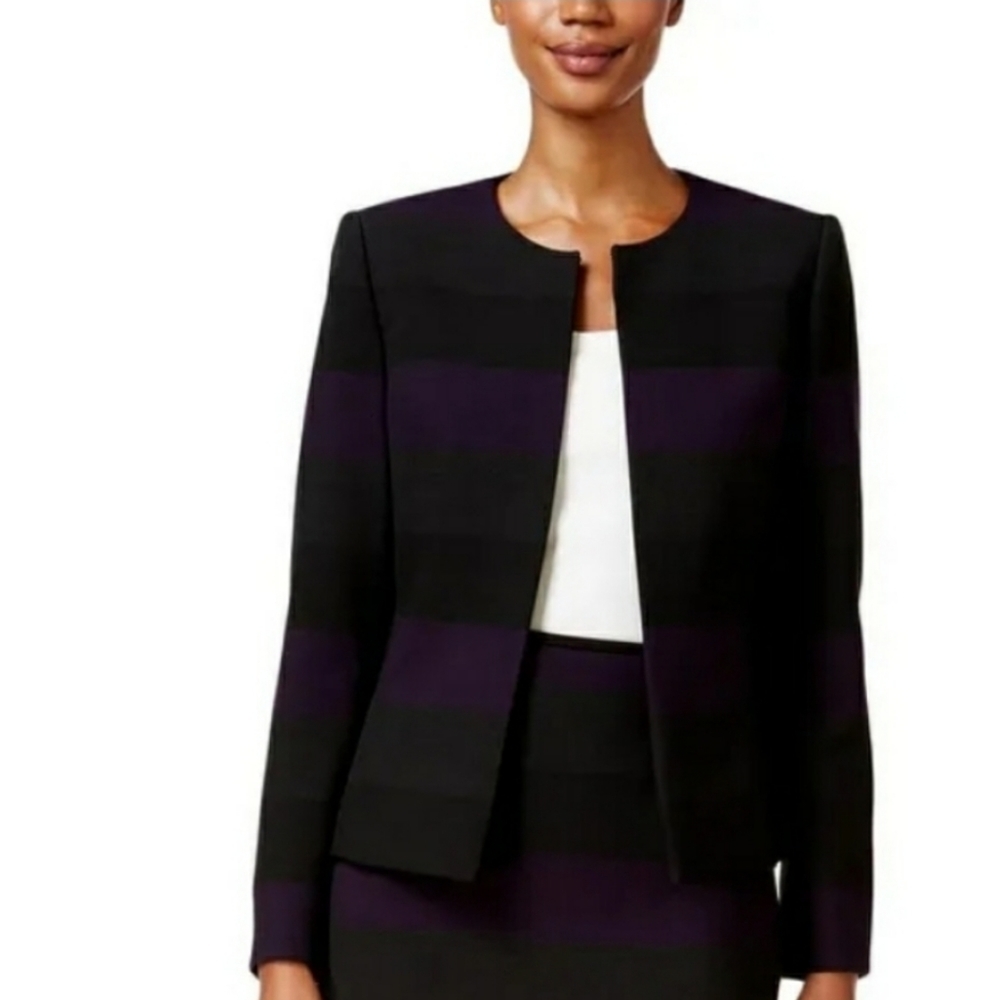 Tahari blazer petite 12 purple black stripe asl
